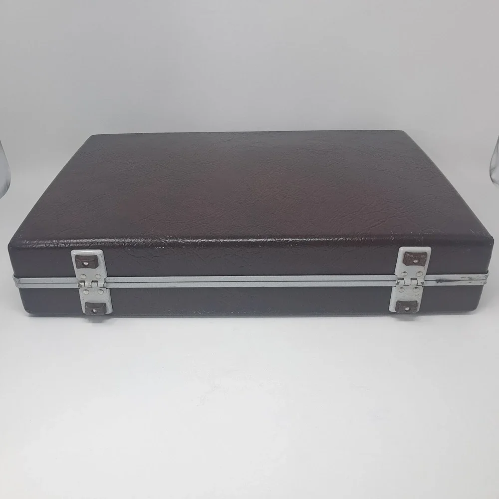 Vintage Samsonite Hard Shell Slim Briefcase Brown Textured Faux Leather w/ Keys